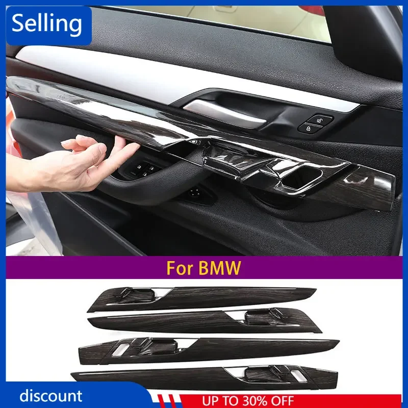 

Inner Door Panel Decoration Protection Cover Trim For BMW X1 F48 2016-2019 Black Wood Grain Plastic Car Accessories 4 Pcs