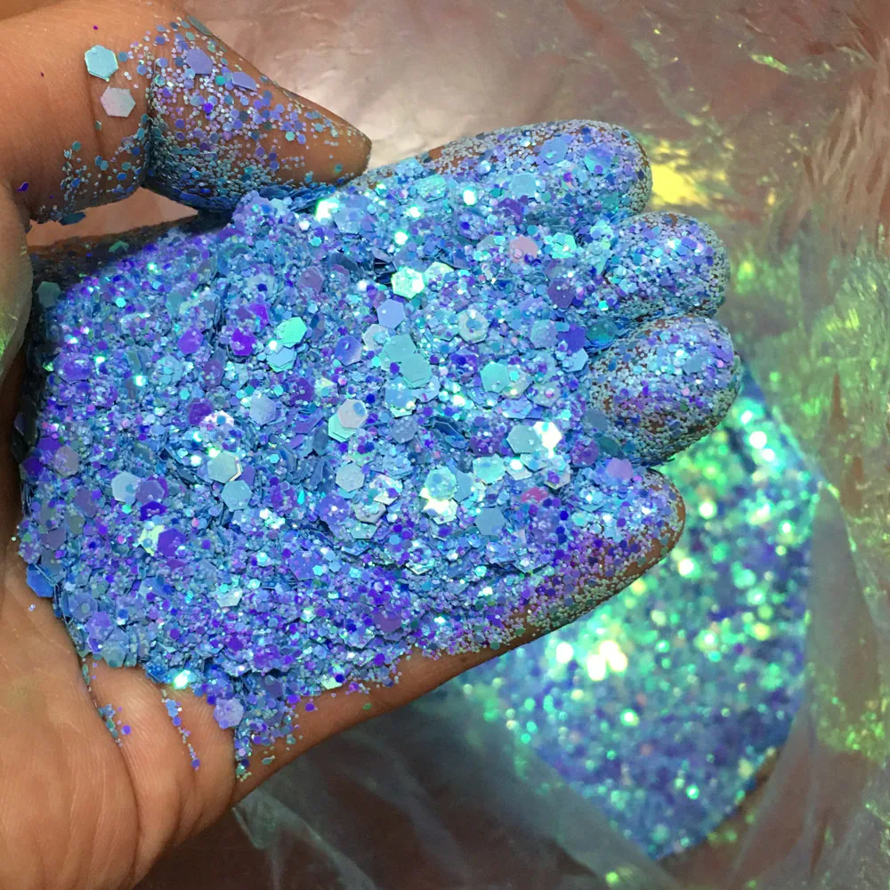 10g Holographic Mixed Hexagon Chunky Irediscent Nail Art Glitter Flakes Laser Sparkly Sequins Resin Slices Nail Art Decoration