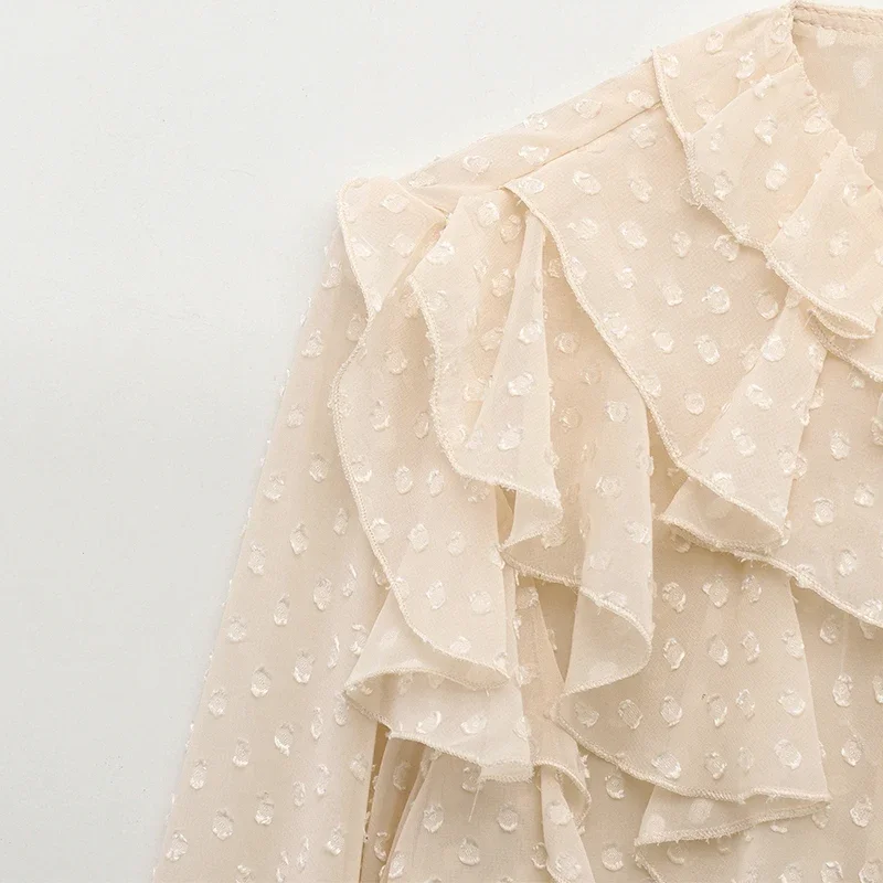 Tops elegantes Vintage de manga larga para mujer, blusas elegantes de poliéster con volantes escalonados, Tops informales 2275713