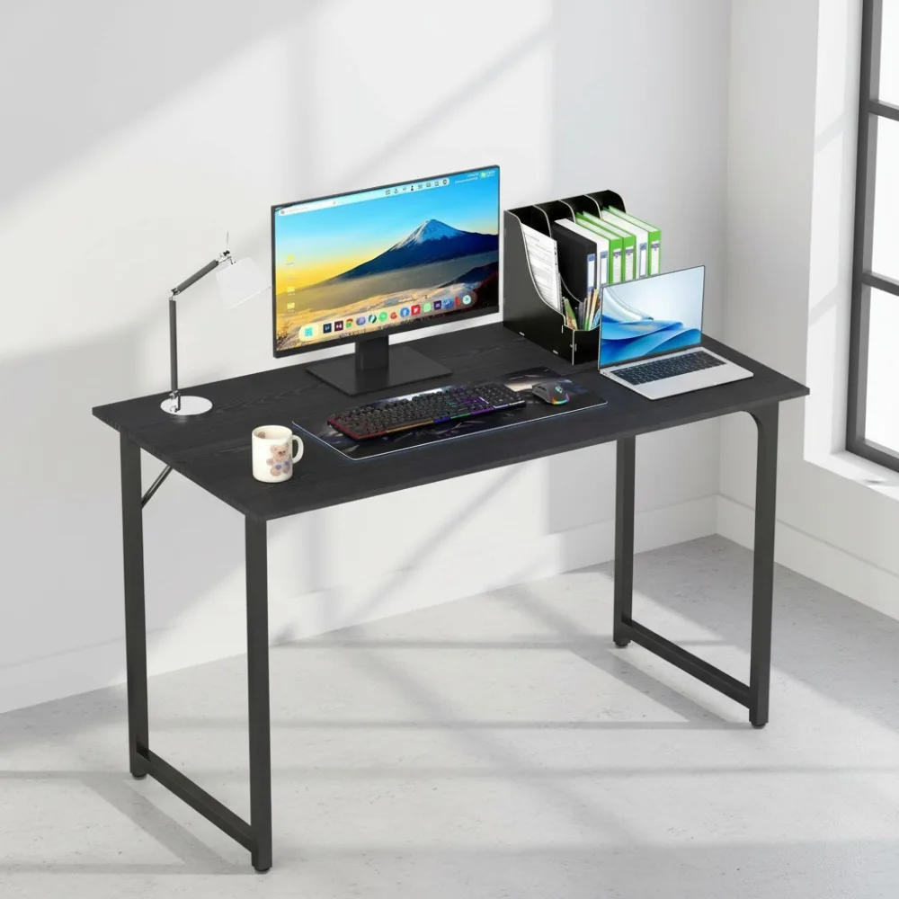 Escritorio de computadora de estilo simple y moderno para juegos de escritura de estudio de oficina en casa, escritorio negro resistente y espacioso de 47 pulgadas