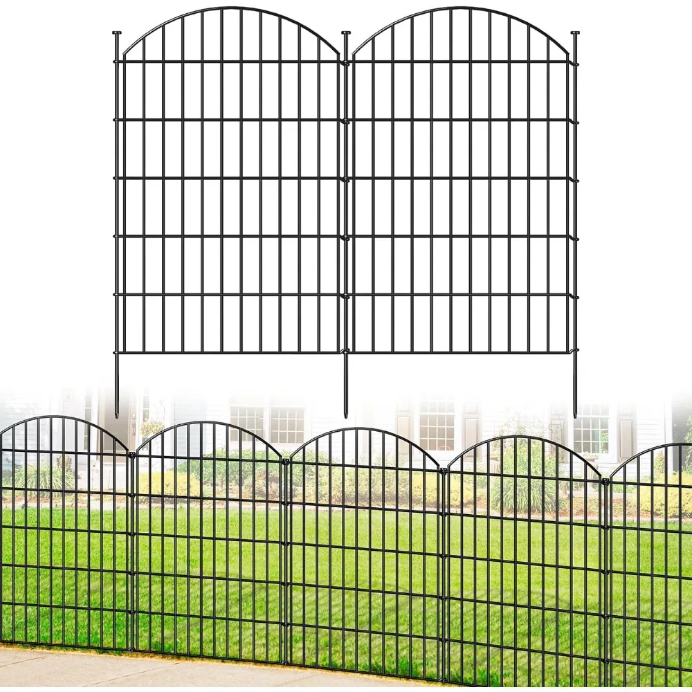 US Shipping Metal Garden Fence 42 Inch High 23.3 Feet Long 10 Panels 11 Stakes No Dig Dog Fence Animal Barrier Outdoor Yard