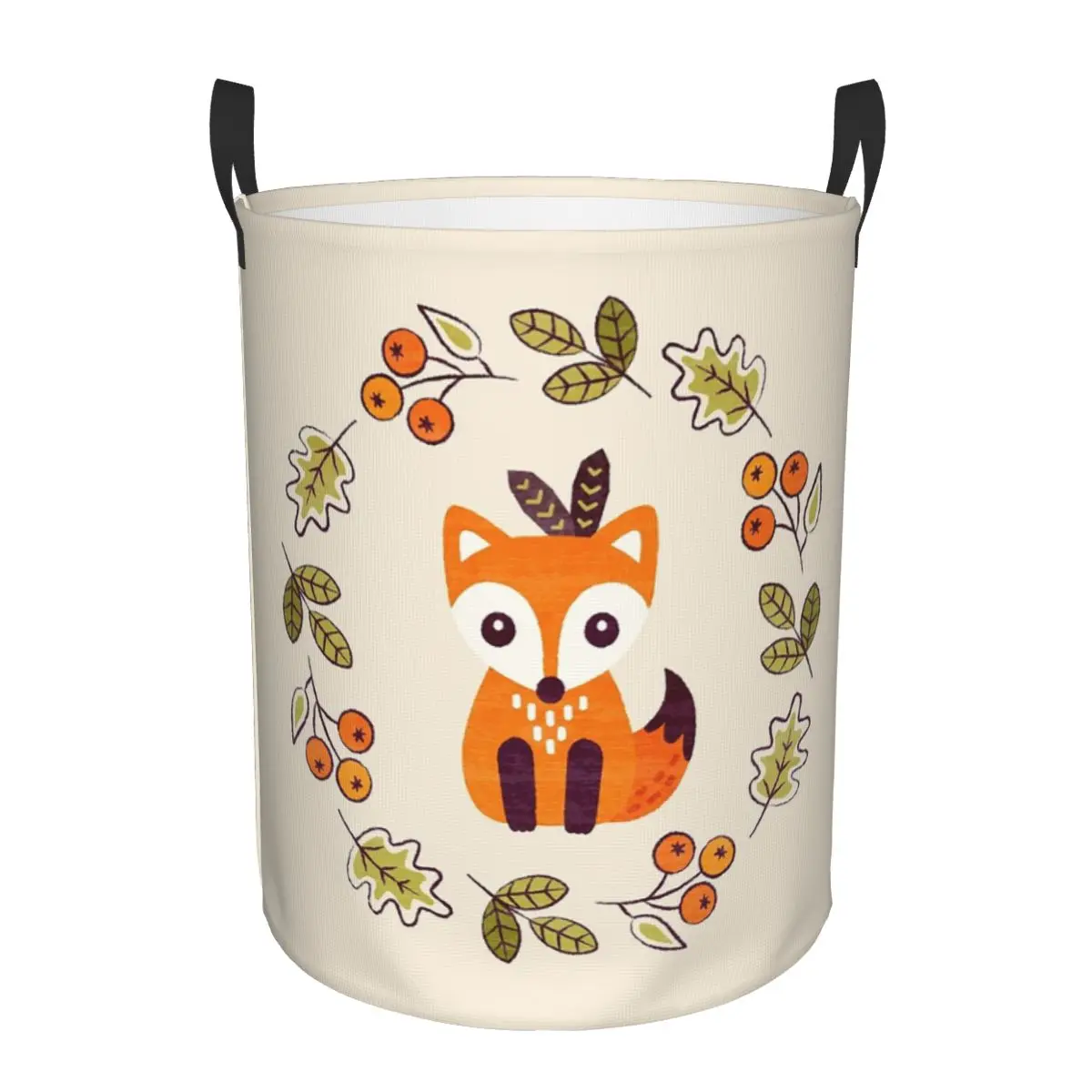 Little Fox With Autumn Berries Dirty Laundry Baskets Foldable Large Waterproof Clothes Sundries Basket For Home Children's