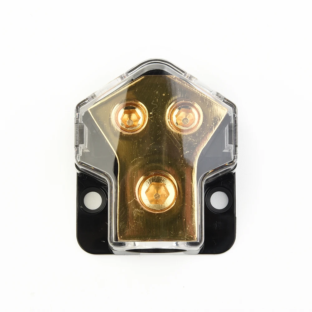 1pc Car Audio Power/Ground Distribution Block - 2 Way, 1-0/2/4 Gauge In, 2-4/8 Gauge Out Industrial-grade Solid Brass