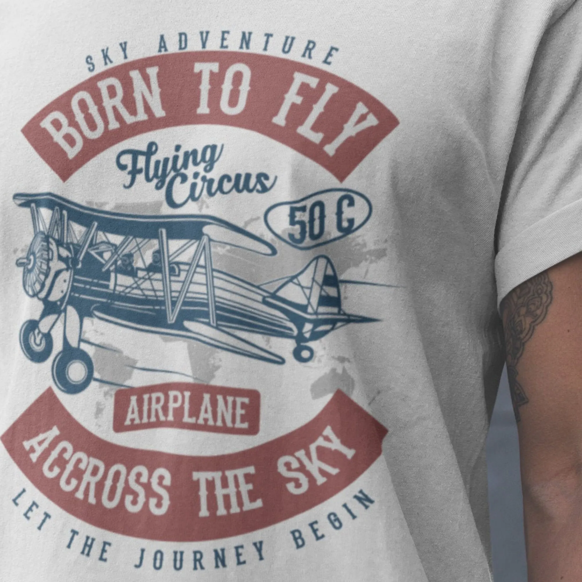 Born To Fly Aviator T Shirt Flying Enthusiast Airplane Aeroplane Pilot Tee Travelling Flights Circus Adventure