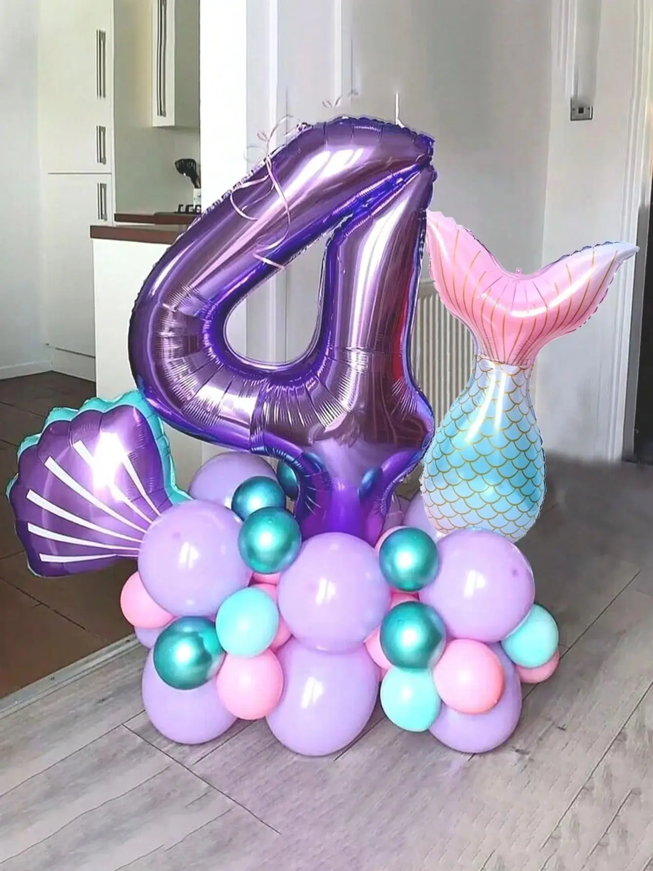 35 teil/satz Ozean Thema Ballon 40-zoll Lila Digitale Meerjungfrau Schwanz Shell Aluminium Film Ballons Macaron Latex Ballons Geburtstag – Detail 1