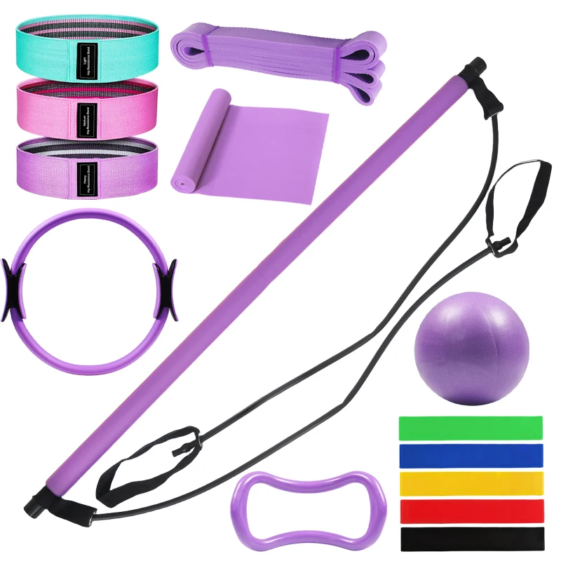 

14Pcs Pilates Bar Combination Fitness Bar Yoga Chest Expansion Tension Rope Back Trainer Elastic Rope Stretching Belt Yoga ring