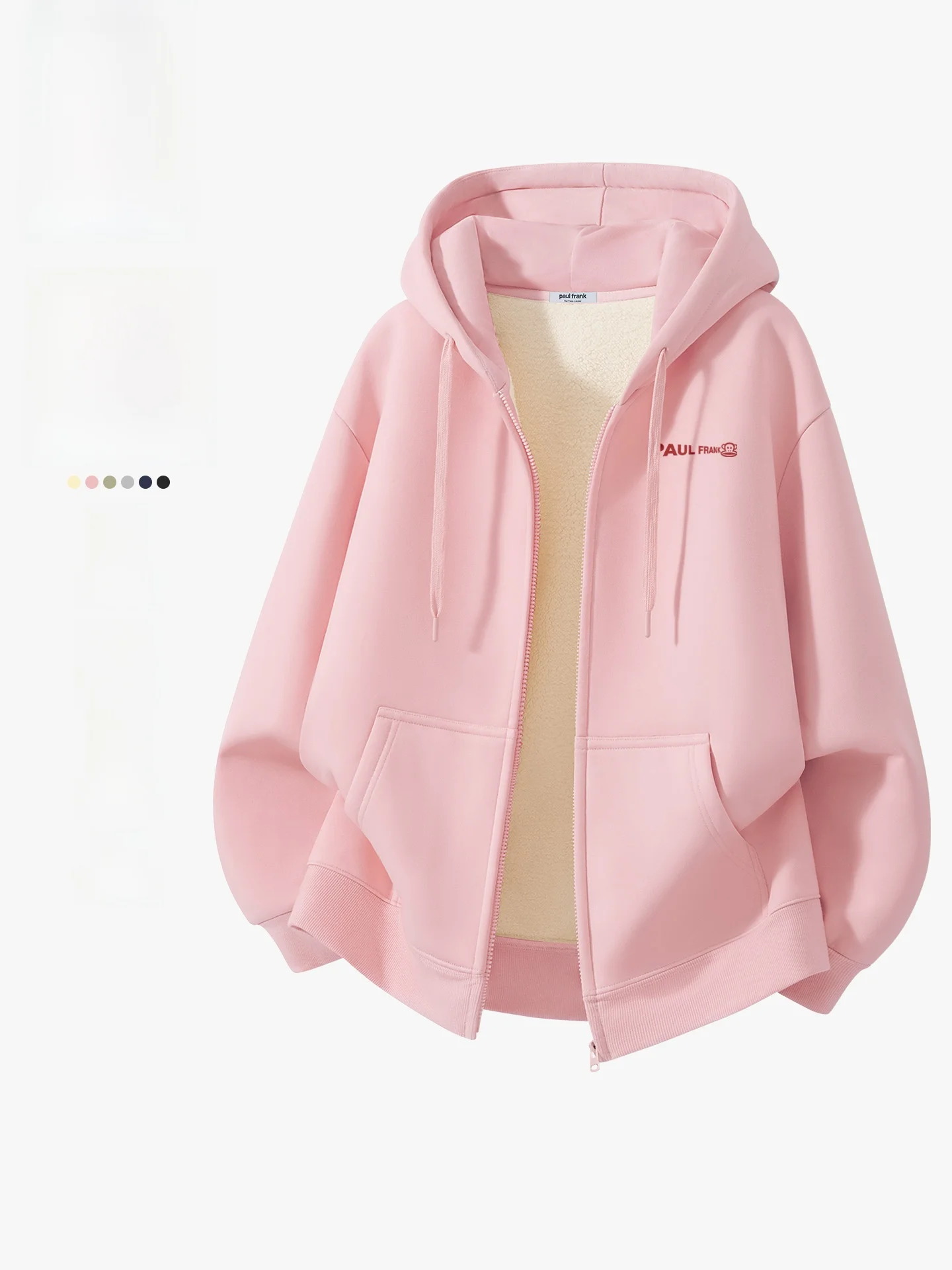 

Heavyweight Lamb Velvet Hoodie Men's Autumn Winter Pink Couple Sle Open Cardigan Jaet Loose Fit Zipper Design