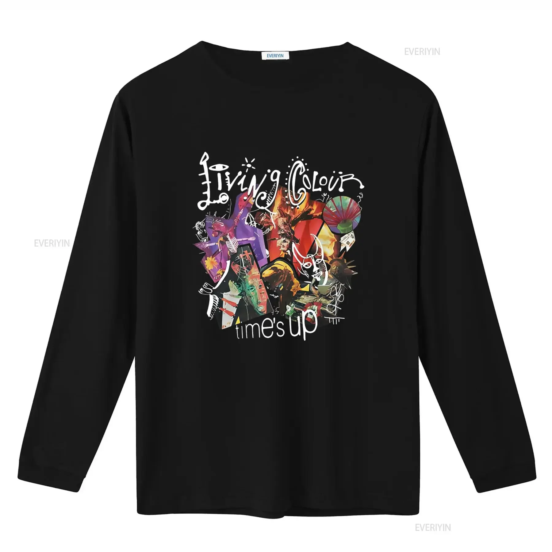 Living Colour Rock Band Times Up Black T Shirt S 5XL JJ4355 vintage Washed Stretched streetwear homme Slightly Stylish