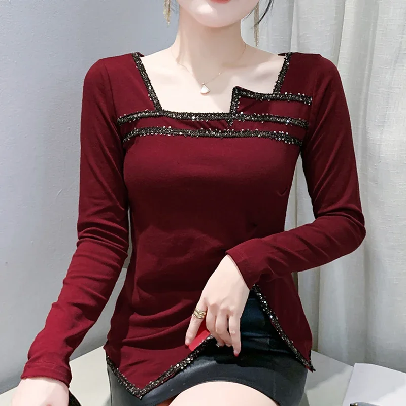 

European Street Girl Knitted Sweater Autumn/Winter New Long Sleeved Hot Diamond Solid Color Women Pullovers Shirt XQ739