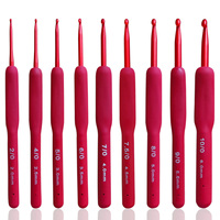 9Pcs Burgundy Crochet Handmade DIY Wool Knitting Tools