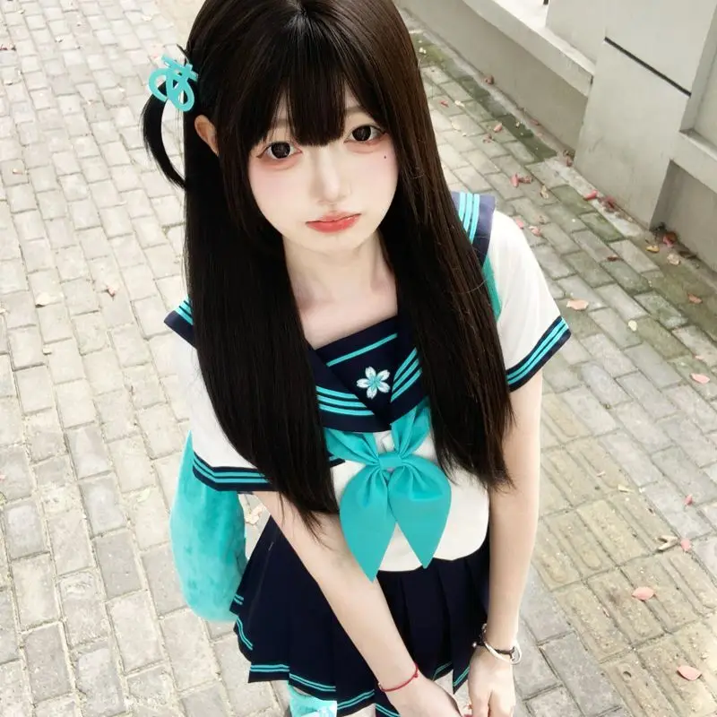 

Original Sweet Sailor Suit orm Set plus Size MM College Sle Korean Faion Autumn Winter Student Mid-Sve V-Ne Suit