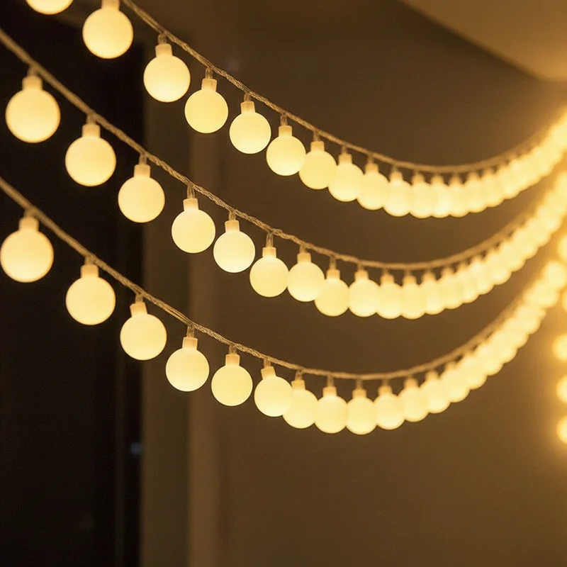 Small White Ball String Lamps Waterproof LED Ball Fairy String Christmas Wedding Decoration Outdoor Lighting