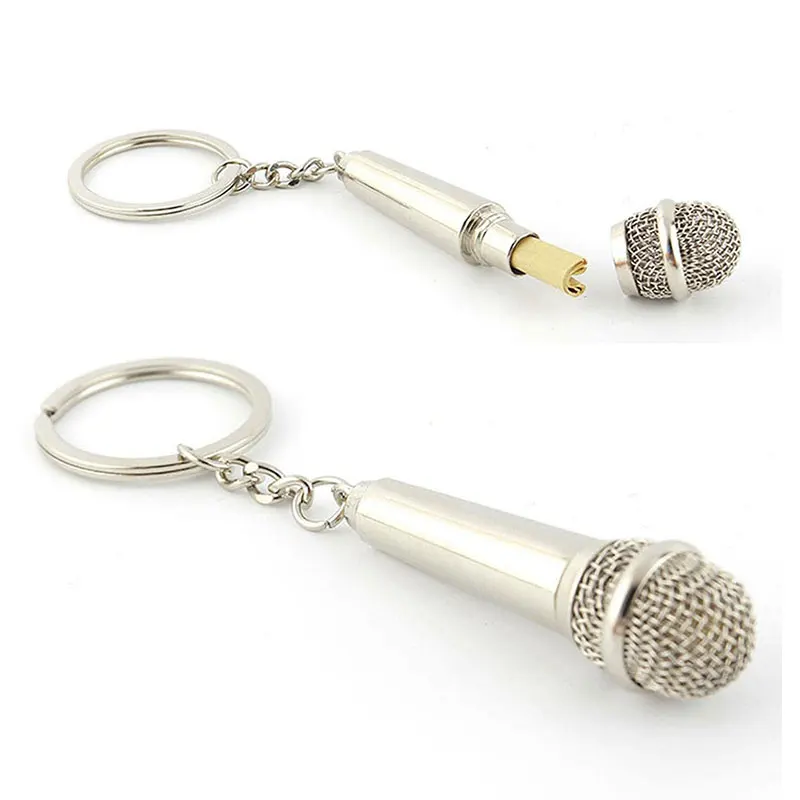 50pcs Novelty Metal Microphone Keychains New Design Microphone Keyrings Can Hide a Love Note