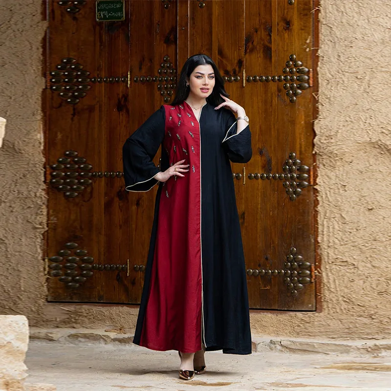 

Ky1315 Middle East women's clothing dress fashion elegant color-blocking sequin Dubai robe