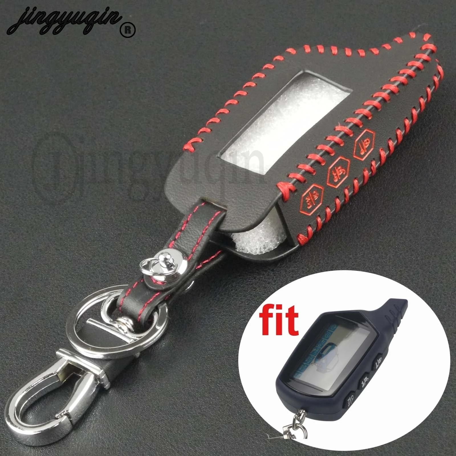 

jingyuqin 3 Buttons leather Remote Fob Key Cover Case For Starline B9 B6 A91 A61 Twage Two Way Car Alarm System keychain