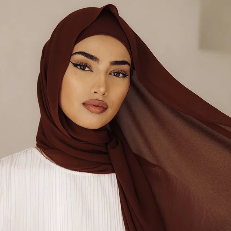 Chiffon Hijab With Matching Undercap Set Women Plain Shawl Jersey Inner Modal Caps Muslim Headband Two-piece Scarf Set