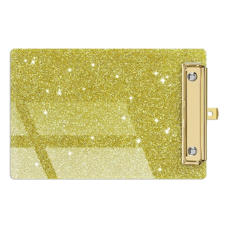 Pranchetas acrílico com glitter cintilante com clipe metal baixo, 4 6 polegadas