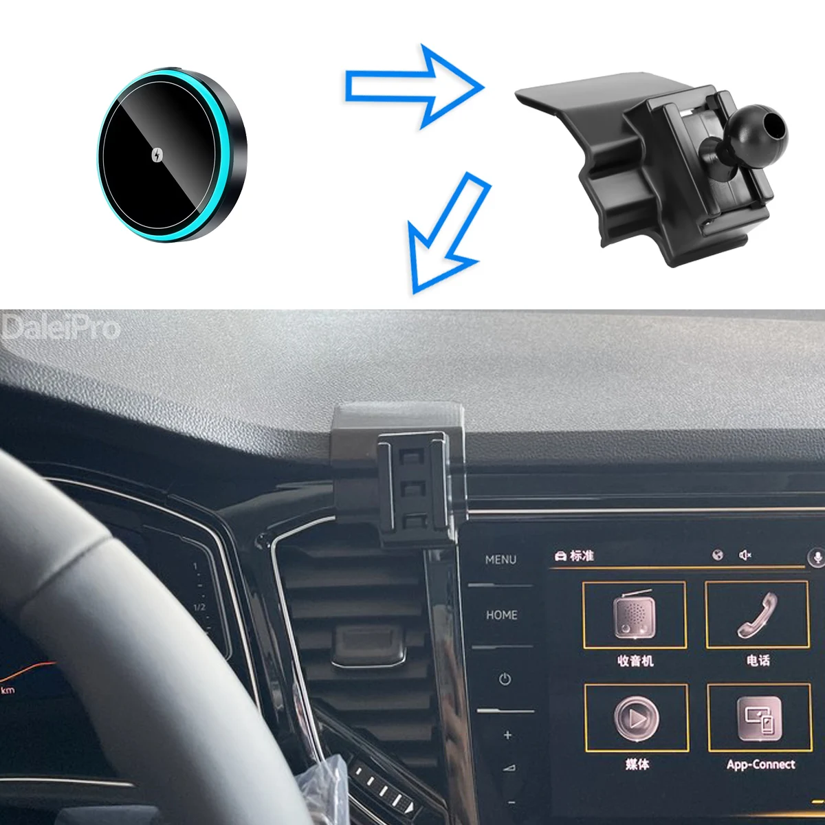 For Volkswagen VW T-Roc 2018 2019 2020 2021 Car Phone Holder Wireless Charger Phone Auto-Clamping Strong Magnetic Holder Base
