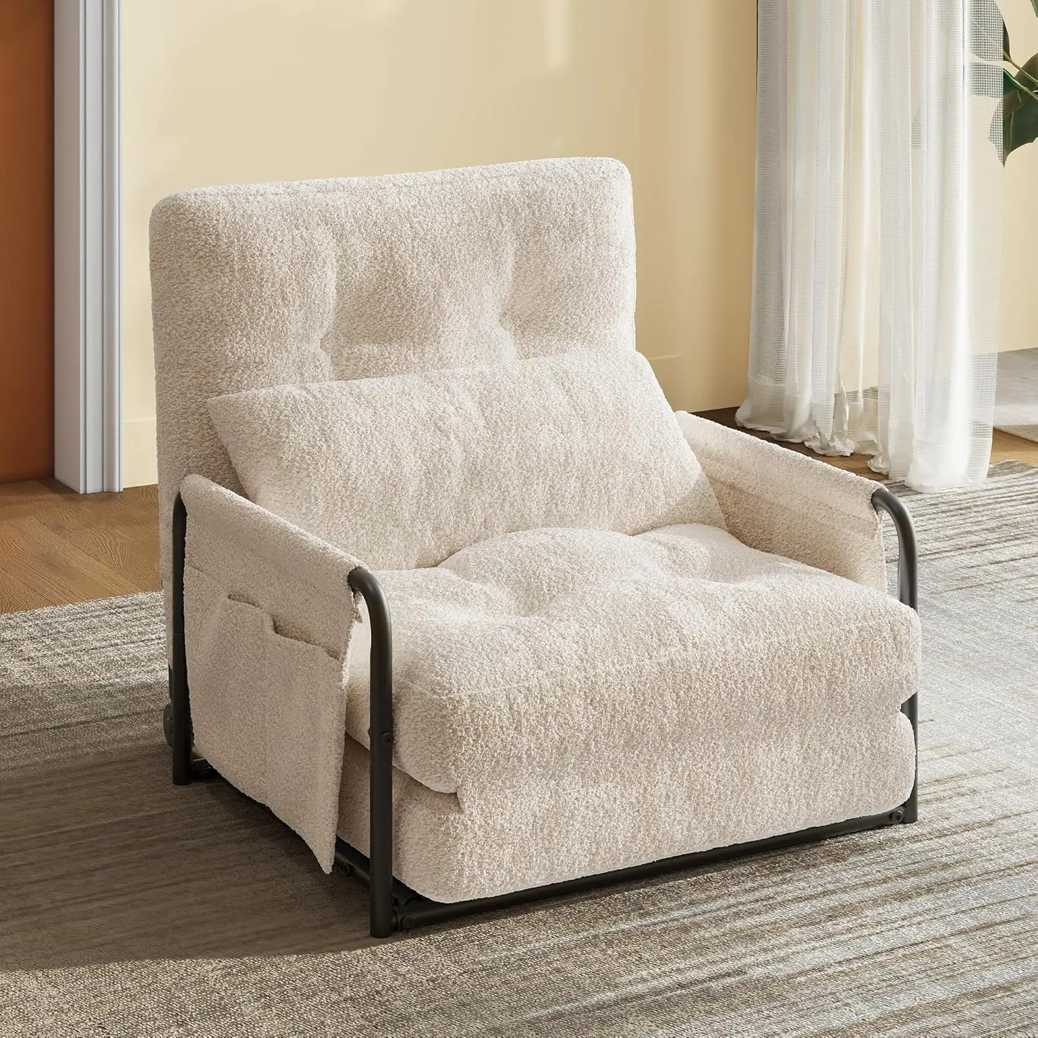 

Futon Sofa Bed with Adjustable Backrest, Bean Bag Chair for Adults, Floor Couch with Pillow, Low Profile Seating, Beige