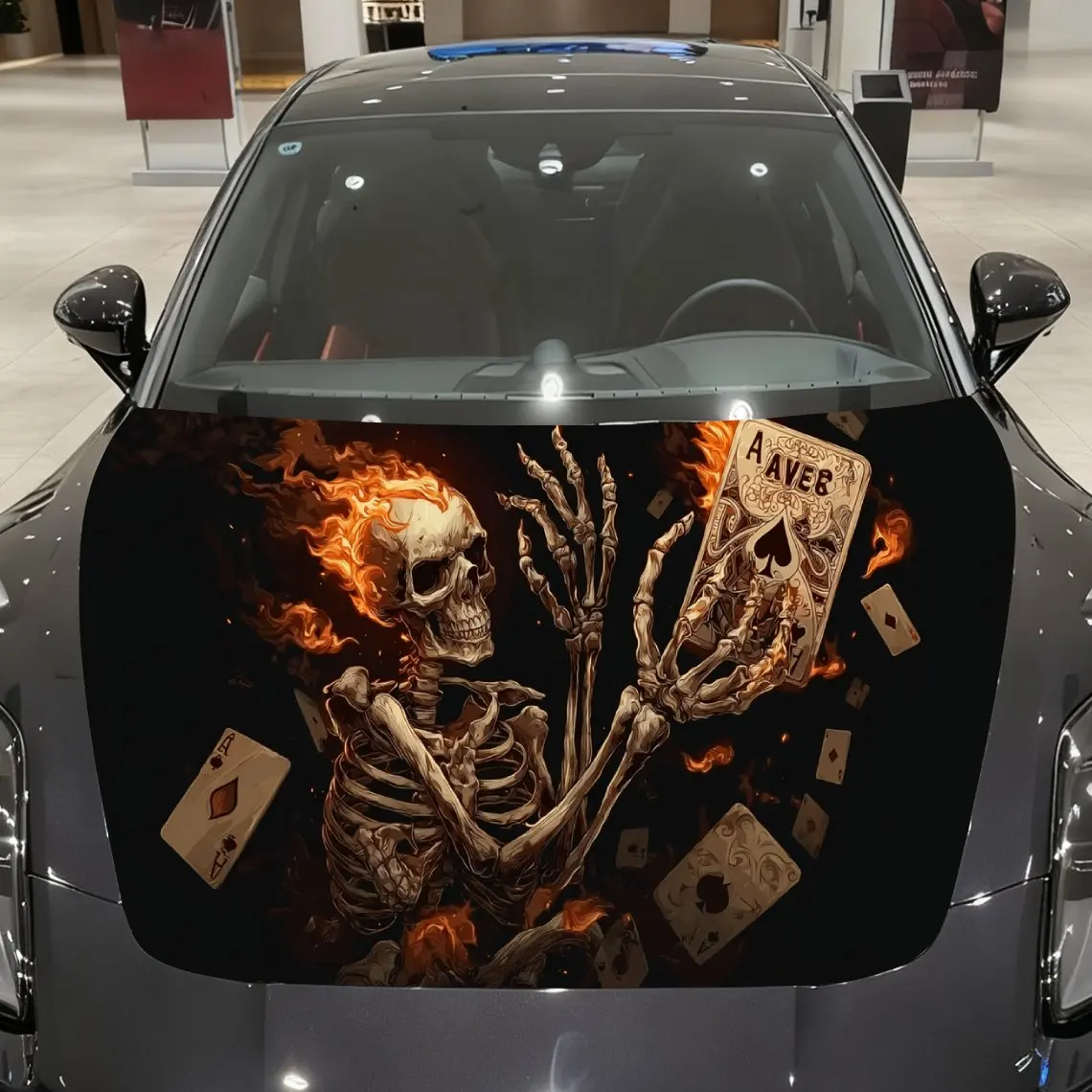 

Ace of Spades Skull Skeleton Hand Car Vinyl Wrap, PVC Material Waterproof Car Hood Sticker, Self-Adhesive Scratch-Resistant Stic