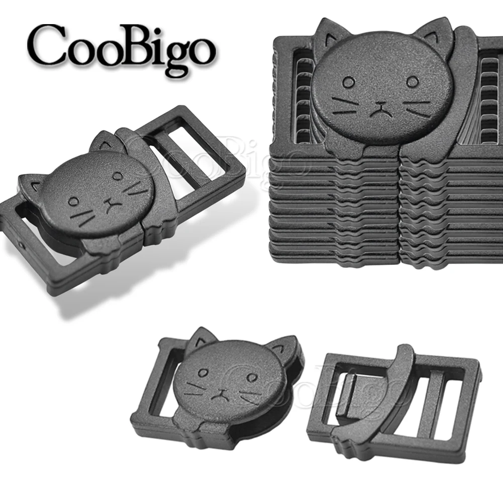 Safety Breakaway Buckles Cat Head Pet Collar Paracord Bracelet Buckle Garment Webbing Strap DIY Accessories Plastic Black 10pcs