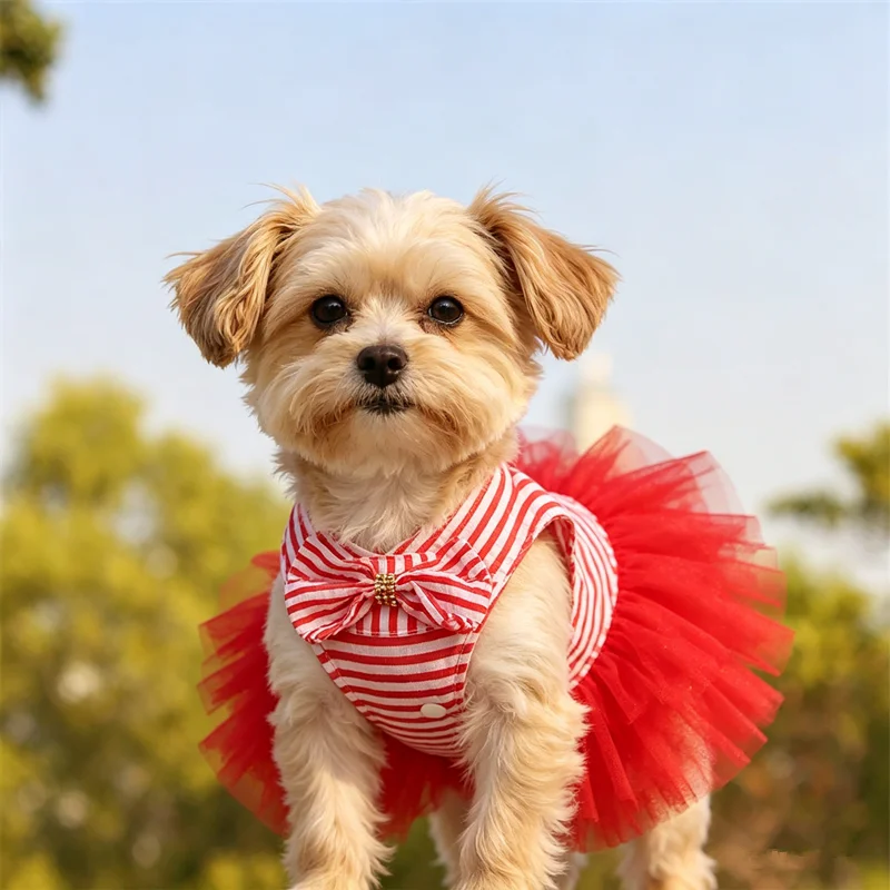 Falda con lazo para perros pequeños – Vestido rojo para Chihuahua - imagen 4