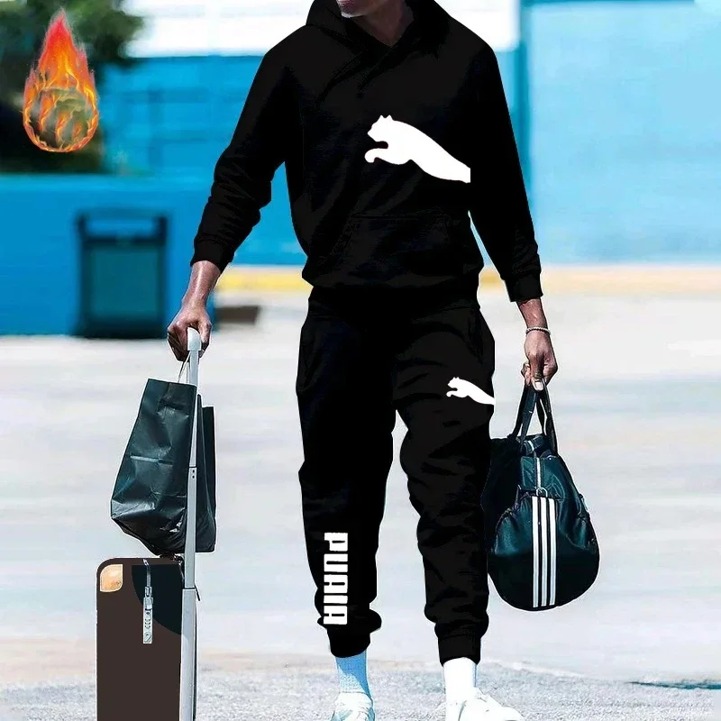 

Men's spring and winter casual pullover hooded sweatshirt + trousers two-piece street hip-hop fitness jogging tracksuit