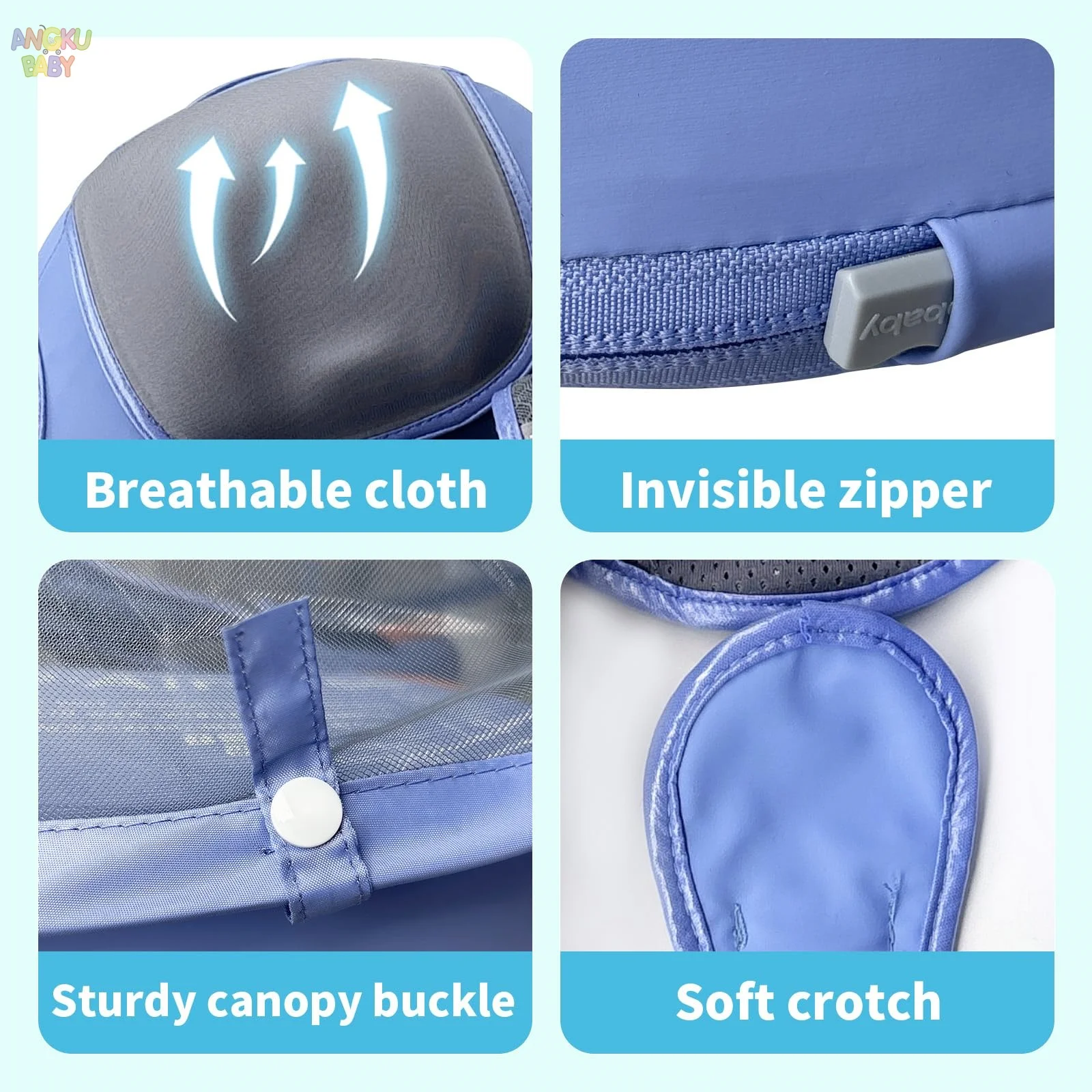 Nicht aufblasbare Babyschwimmer mit Rückwand für 3–24 Monate, verstellbare Poolschwimmer für Kinder, weicher Schwimmbecken für Kleinkinder mit Baldachin