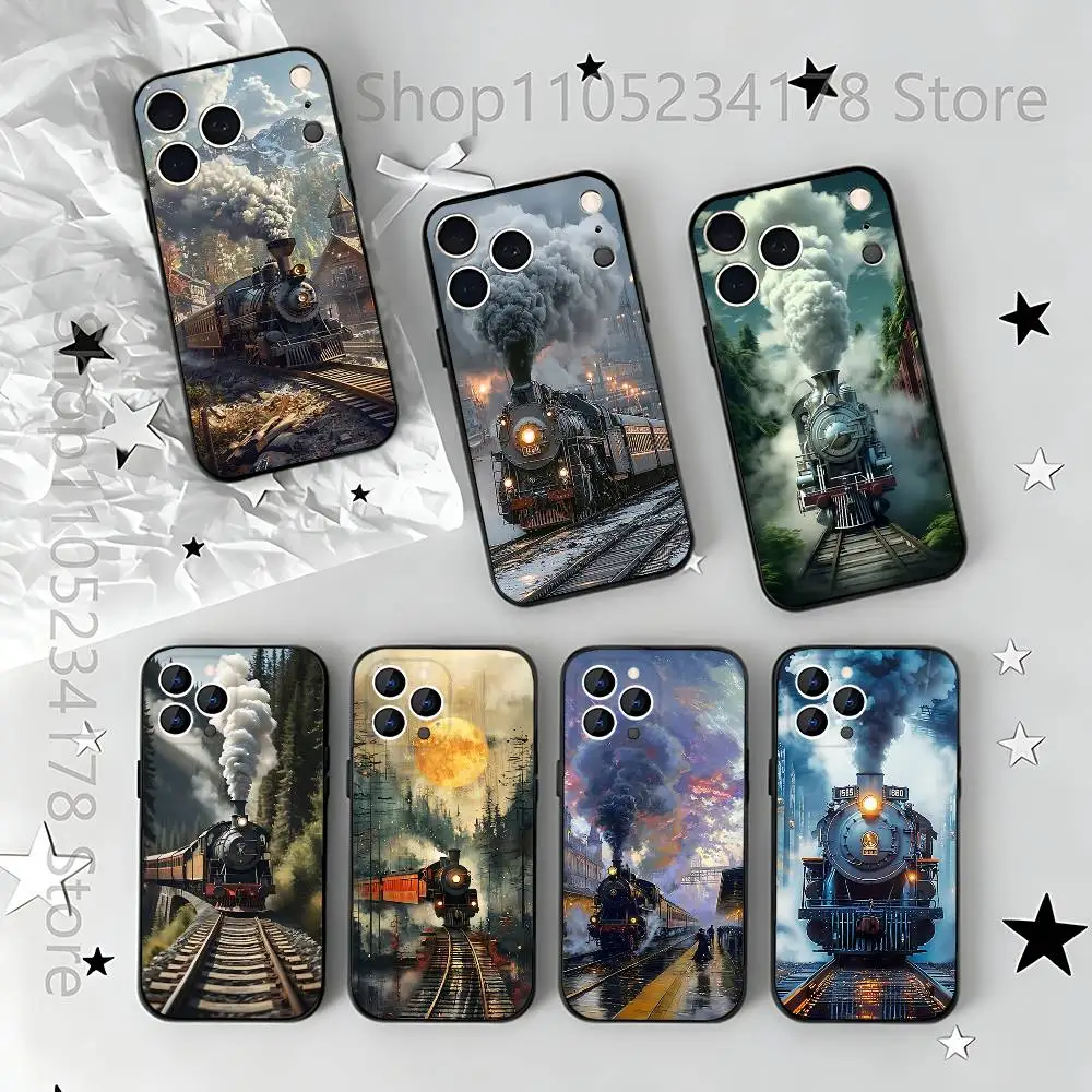 

Classic Steam Train Phone Case Silicone Soft For IPhone 16,17,15,11,13,12,14,Mini,Pro,Max,Plus,Air,E Black