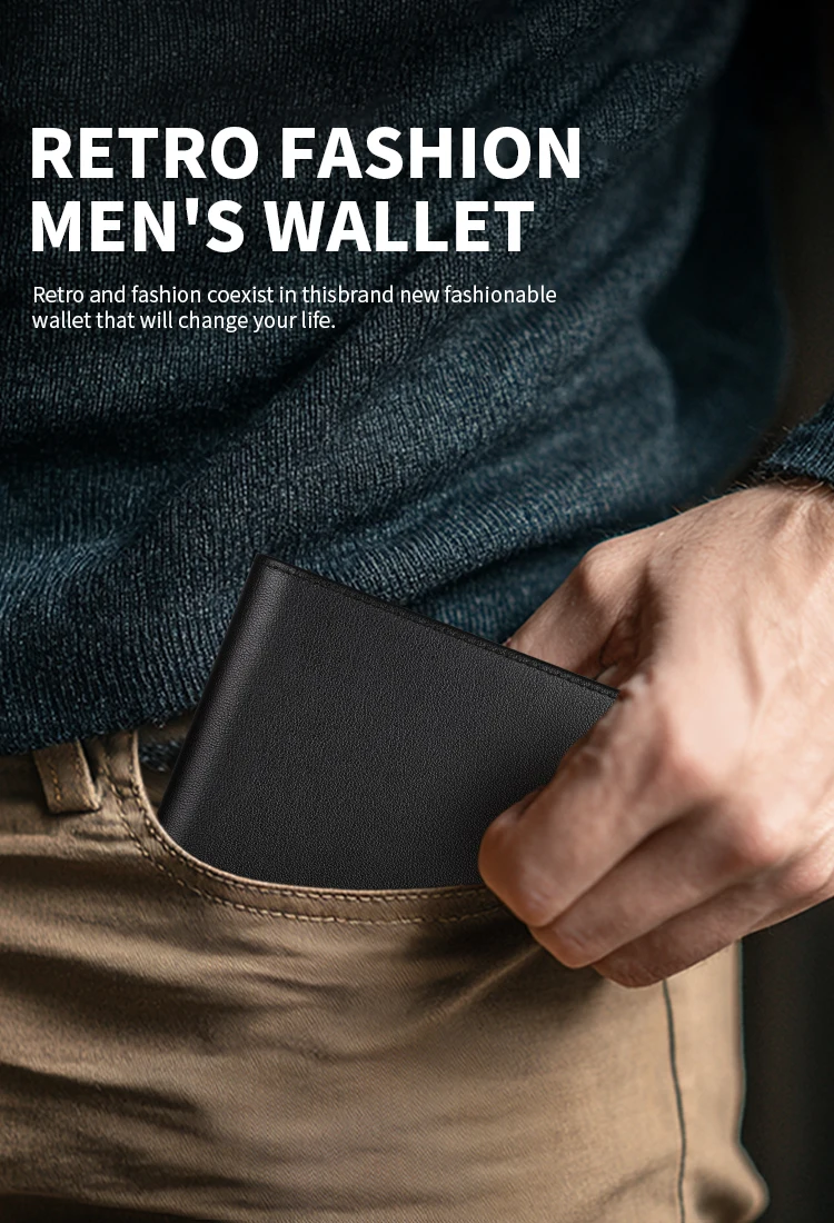 Herren-Geldbörse mit RFID-Schutz aus Echtleder, Große Kapazität, Kartenhalter, Integrierte Ultraflache Brieftasche – Detail 8