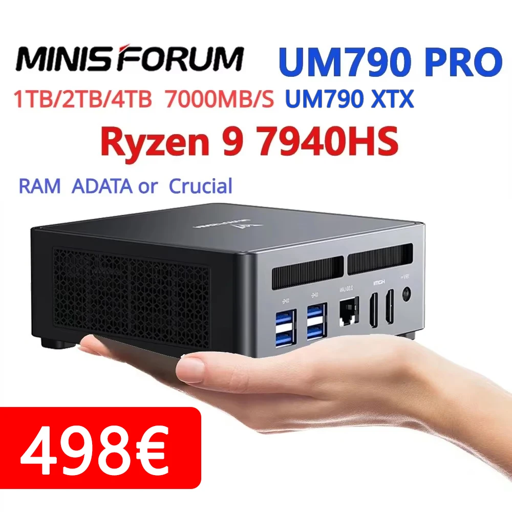 MINISFORUM UM790 Pro/XTX Ryzen 9 7940HS Mini PC Window 11 Pro DDR5 16GB 500GB WiFi 6E BT5.2 USB4.0 Desktop Gaming Computer