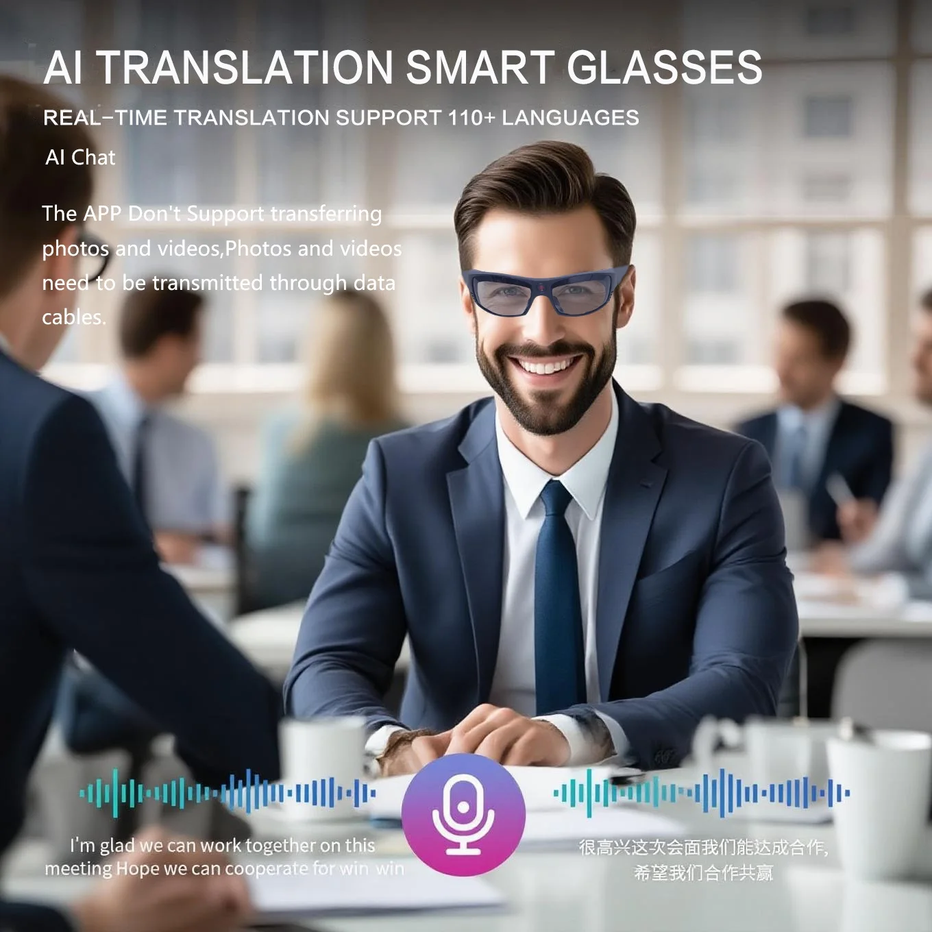 Inteligentne okulary muzyczne Mini kamera AI Translation AI Chat Glasses 1080P Video Sunglasses z Bluetooth Earphones for Outdoor Sport