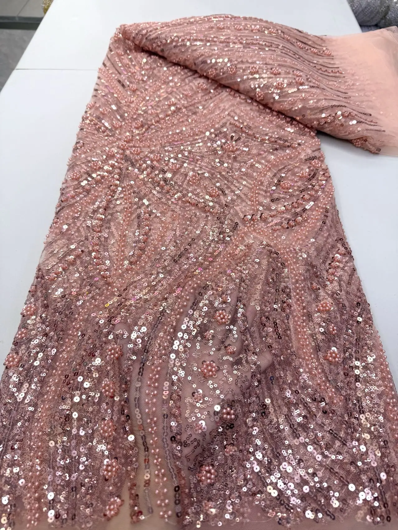 2026 High-Quality African Nigerian Embroidered Lace Tulle Fabric Guipure Sequins Wedding Dress& Bridal Gown Net Cloth 5 Yards