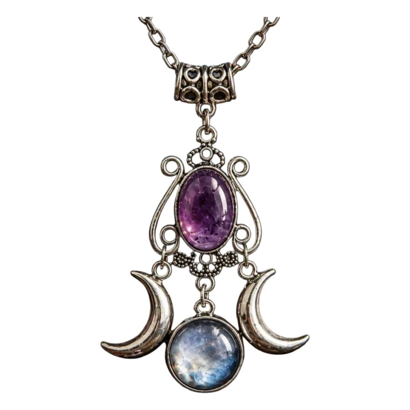 T4MD Ornate Pendant Necklace Glass Gothic Jewelry with Alloy Chain for Simple Outfit Highlight, Party Dressing, Date