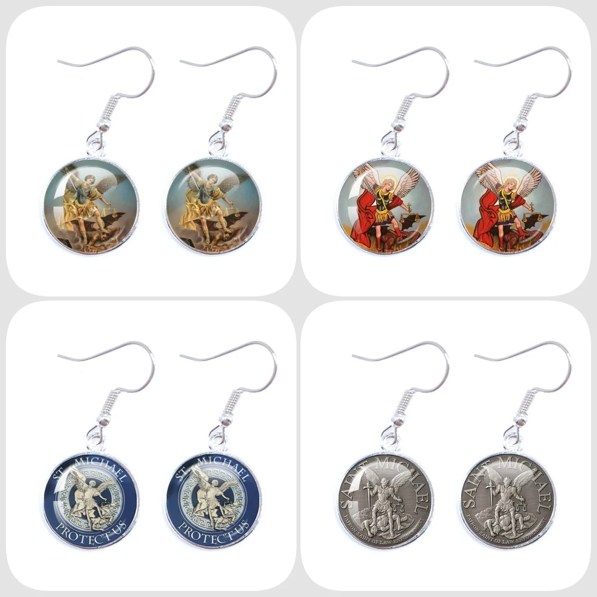 Archangel St.Michael Protect Me Glass Cabochon 16mm Earring EarringSaint Shield Protection Charm Earrings Charm Jewelry Gift