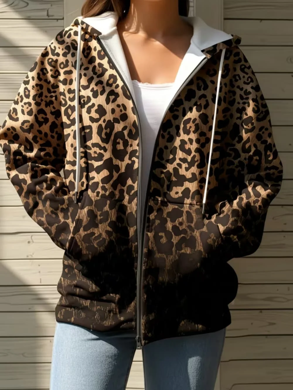 Vintage American Leopard Print Hoodies Langarm-Sweatshirt Y2k Dünne Jacke Locker Sitzender Reißverschluss-Hoodie Street Casual Damenbekleidung – Detail 3