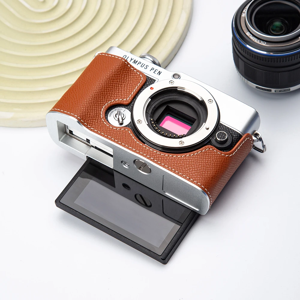 

EP7 Genuine Leather Half Case EP 7 Handmade Camera Bag Protective Case for OLYMPUS E-P7 EP7 Case Shoulder Straps Wrist Strap