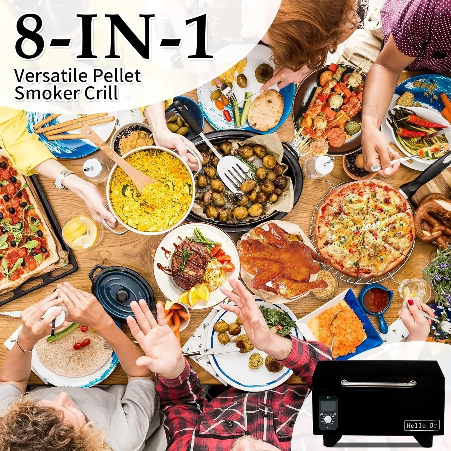 مدخن الشواية، مدخن كهربائي على الطاولة 8 في 1 للتخييم RV Tailgating RV Cooking BBQ، شوايات خارجية وSmo