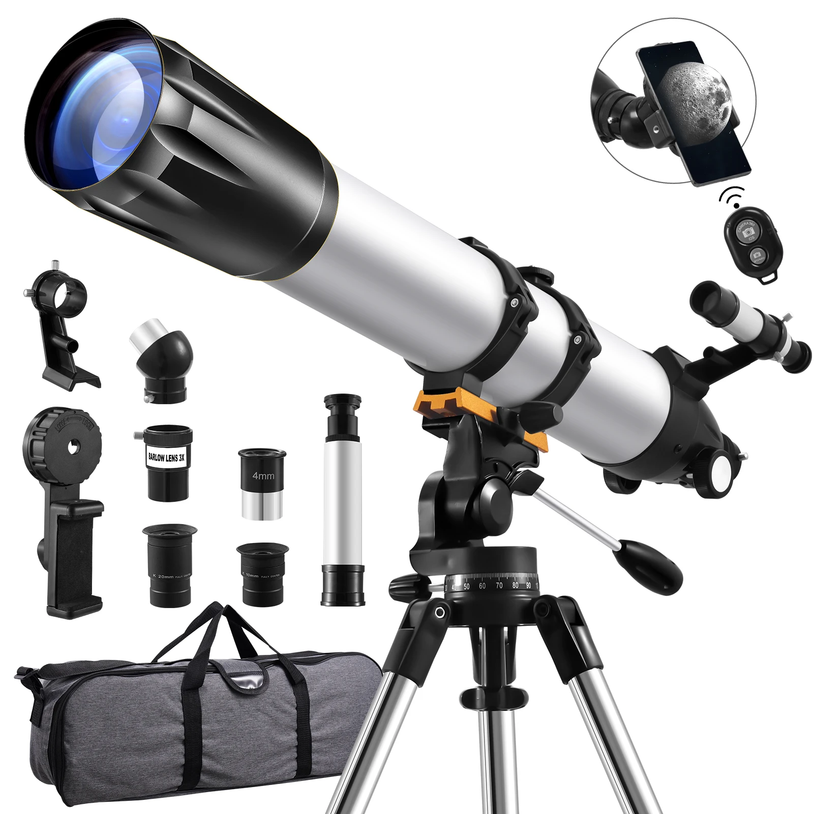 Astronomische telescoop met zoekerscoop 675 tijdzoom High-definition maanzichttelescoop met telefoonrek Refractortelescoop