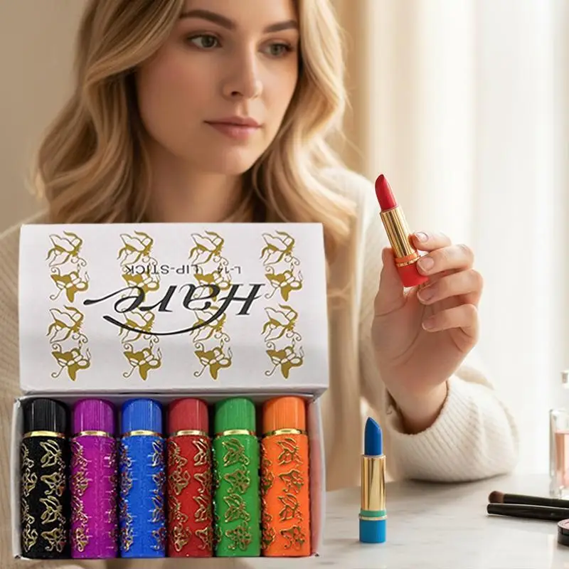 Waterproof Lipstick Sexy Lip Stick Matte Velvet Lipstick Color Mood Changing Long Lasting Moisturizing Lipstick Makeup 6Pcs/Set