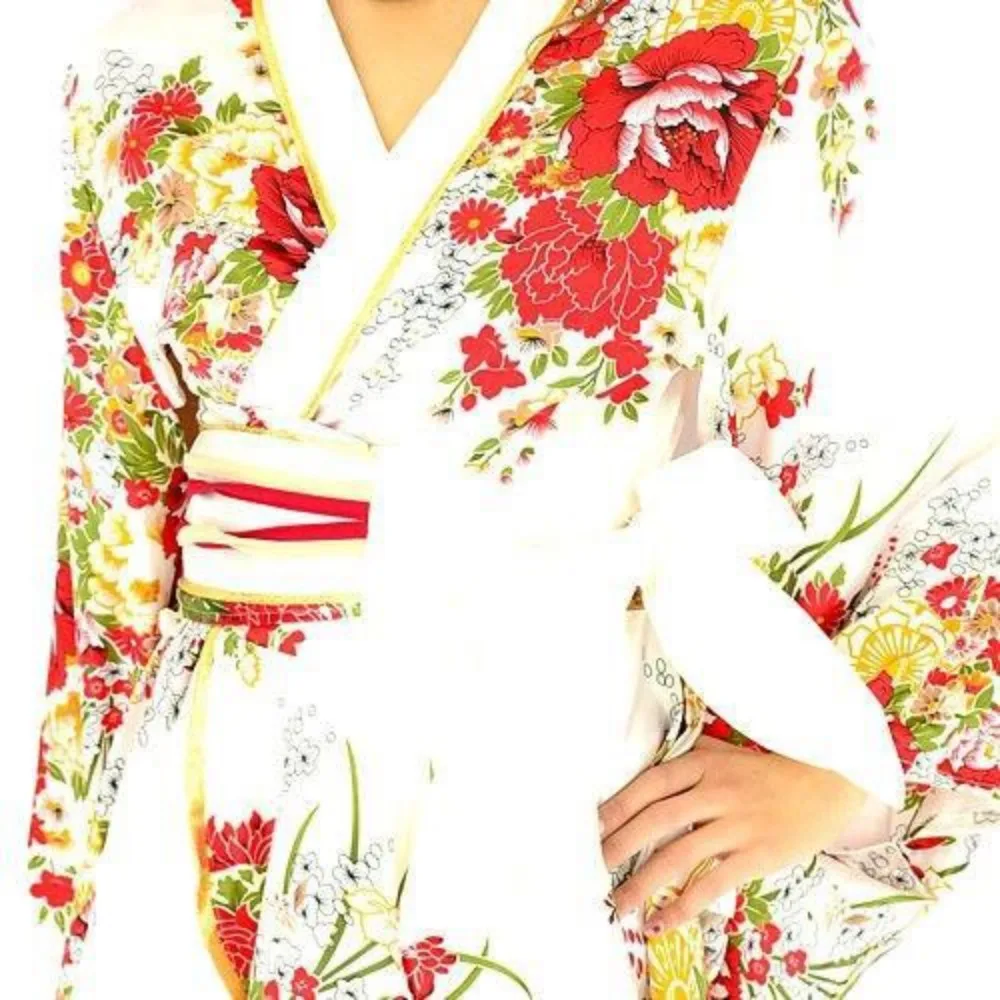 Women's Short Kimono Costume Floral Geisha Lolita Yukata Asia Traditional Sexy Bathrobe Sleepwear Robe Belt Outfit