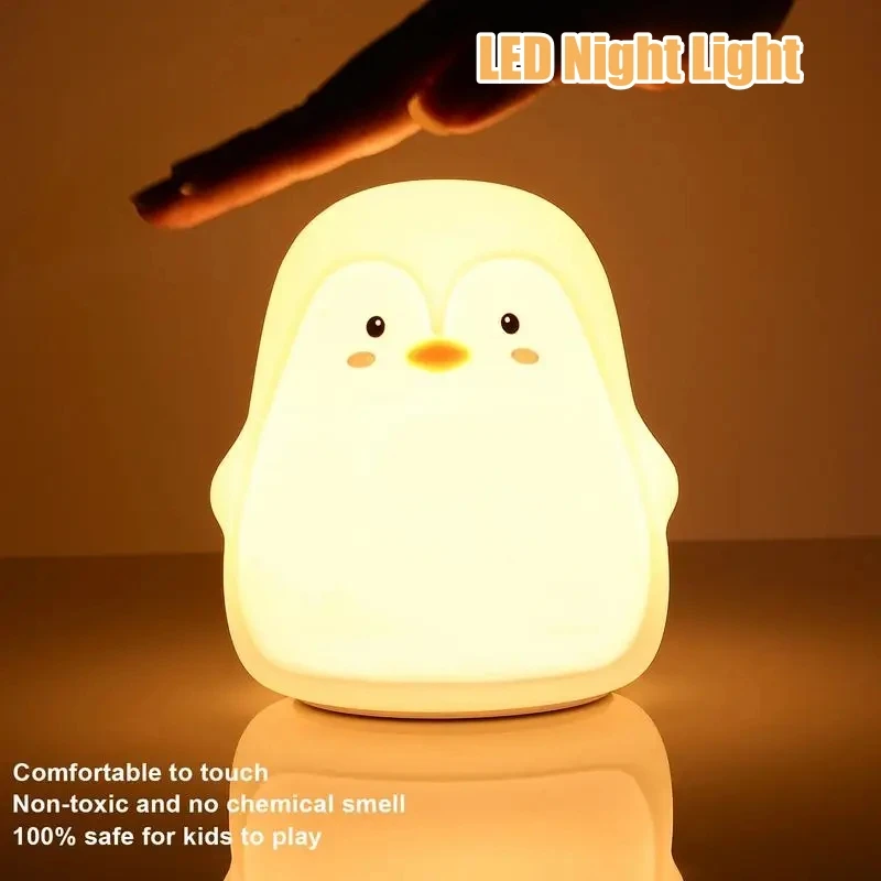 Night Light Cute Penguin Silicone Touch Lamp for Soft Multicolor Glow Bedroom Lamp Led Usb Charging Eye Protection Child Light