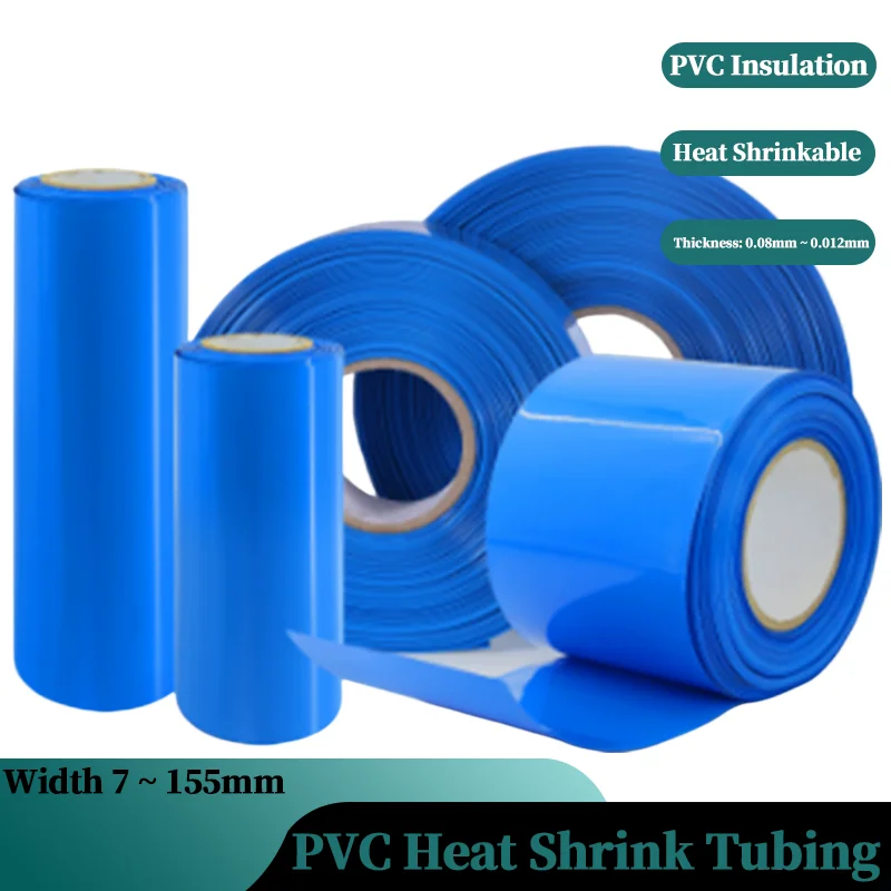 1~20m Width 7 ~ 155mm Lipo Cell Protection Case Insulated Film for 18650 Battery Pack PVC Heat Shrink Tube Lithium Wrap Blue