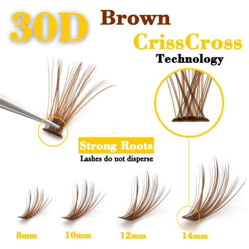 Imagen 1 del producto Extensiones de Pestañas 3D Naturales Marrón 30D, 60 Paquetes, Volumen Ruso, Pestañas de Visón Sintético, Pestañas Individuales en Racimo, Maquillaje, Cilia TOP