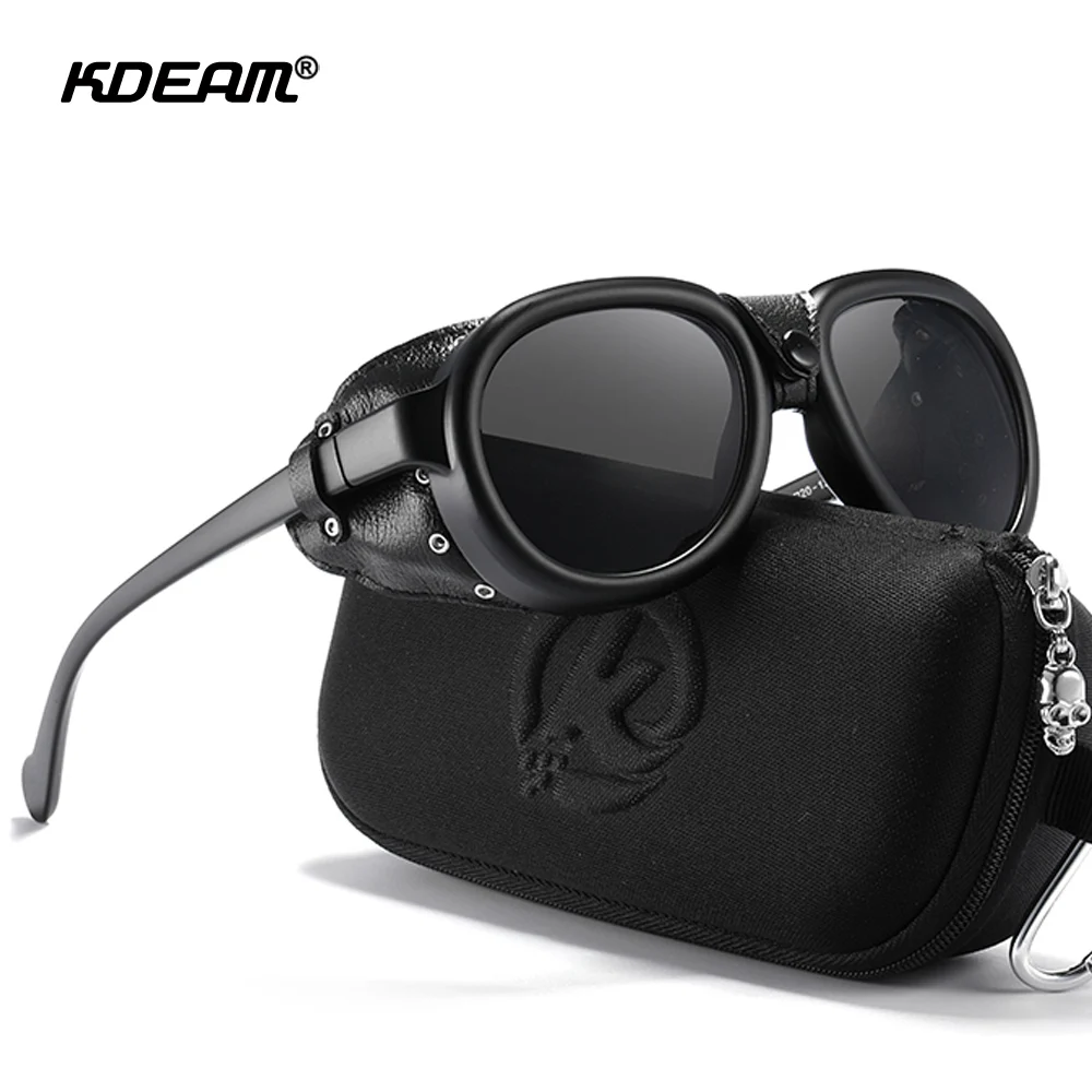 KDEAM Pilot Sunglasses Steampunk Men's Aviatic Polarized Sunglasses Women Soft Leather Shield Glasses Polarizing