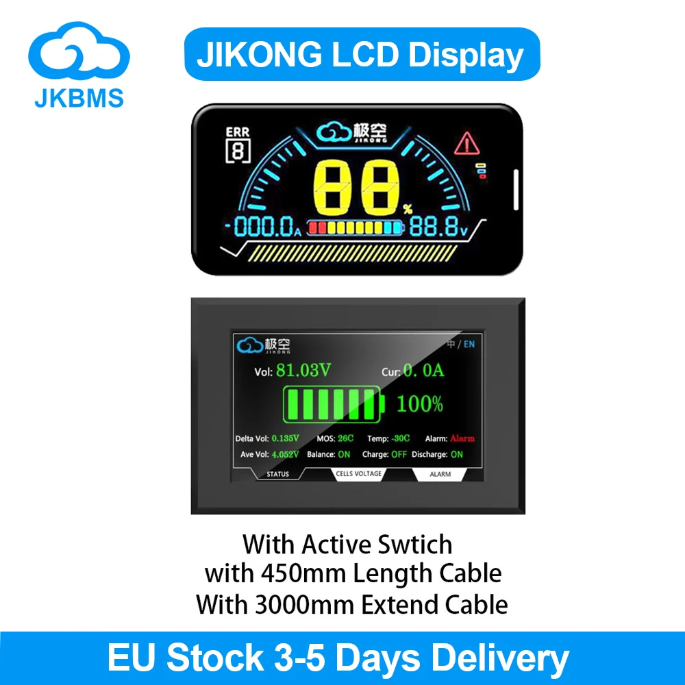 JIKONG BMS-Indicateur de niveau de batterie intelligent, moniteur BMS, écran LCD, batterie au lithium, accessoires intelligents, 2.3 pouces, 4.3 pouces