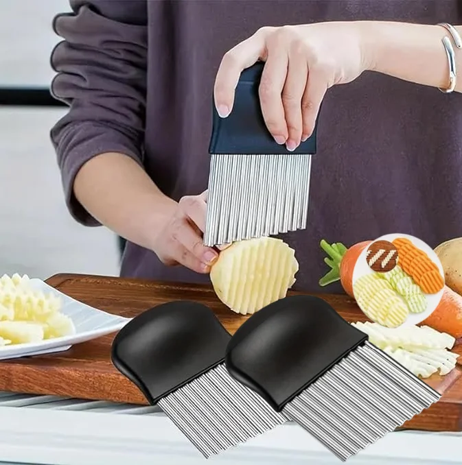 2 Pcs Stainless Steel Crinkle Cutter Kitchen Upgraded Safety French Fry Chip Cutter Efficient Food Prep Tool for Quick Meal Ingredients image 8