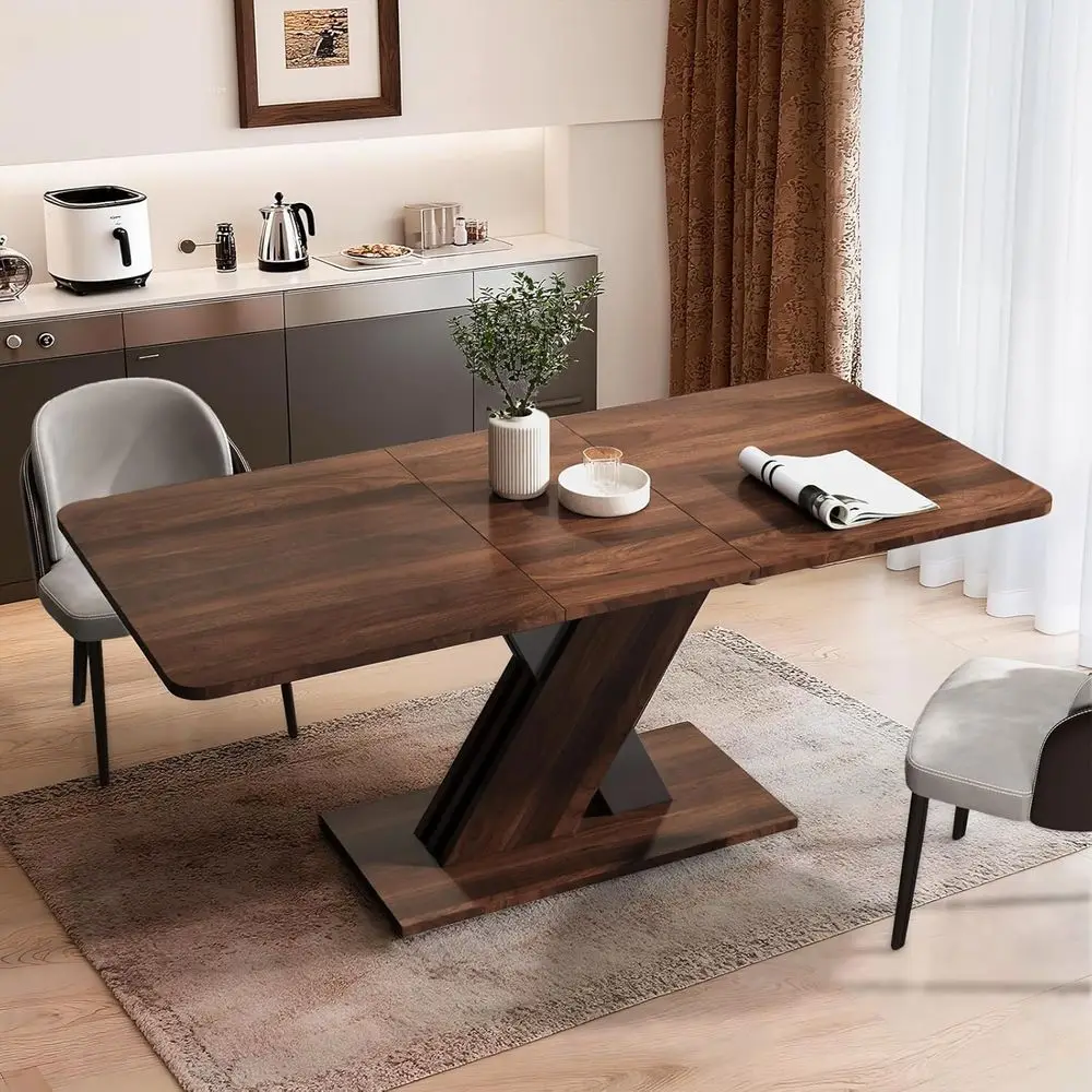 

Раздвижной обеденный стол из орехового дерева на 4-8 человек, компактный кухонный стол 55.12-70.87 футов, подходит для конференц-залов и гостиных