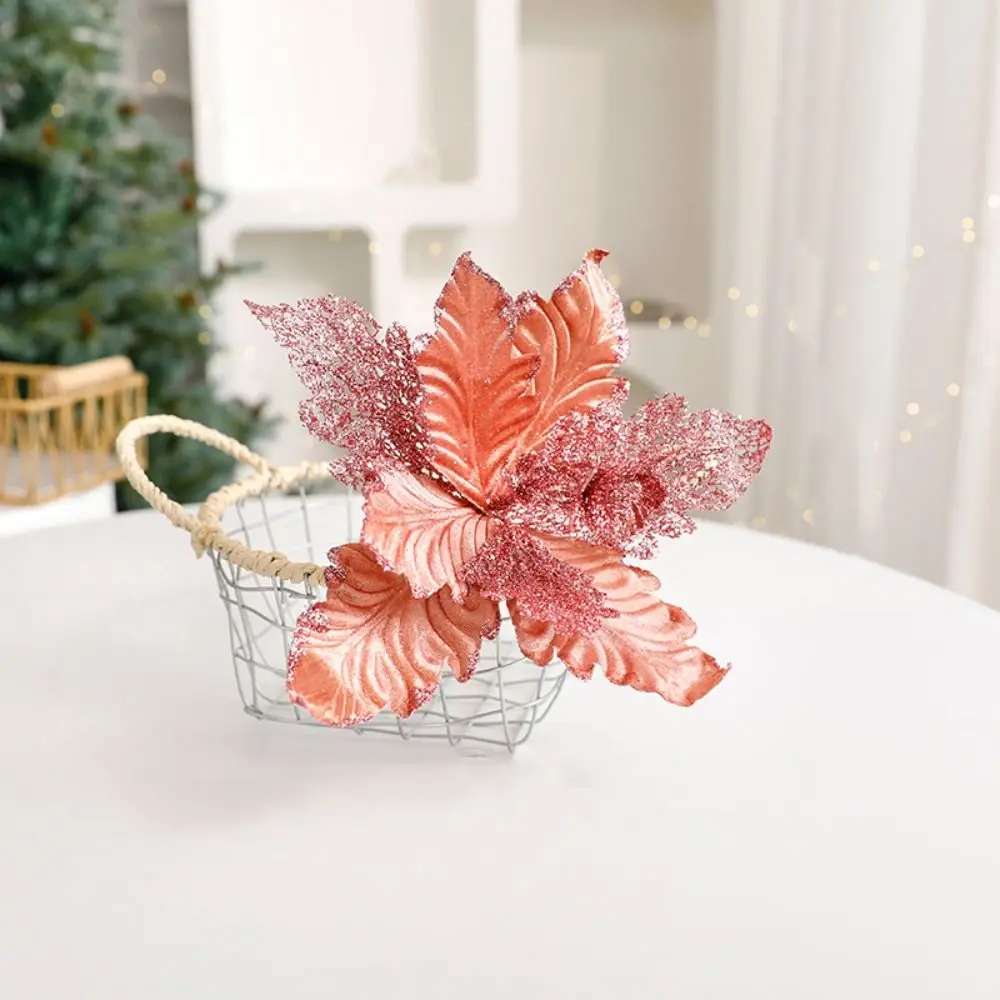 Flower Head Artificial Christmas Flowers Multi-color Handmade Simulated Christmas Flower DIY Glitter Xmas Tree Ornaments Wedding