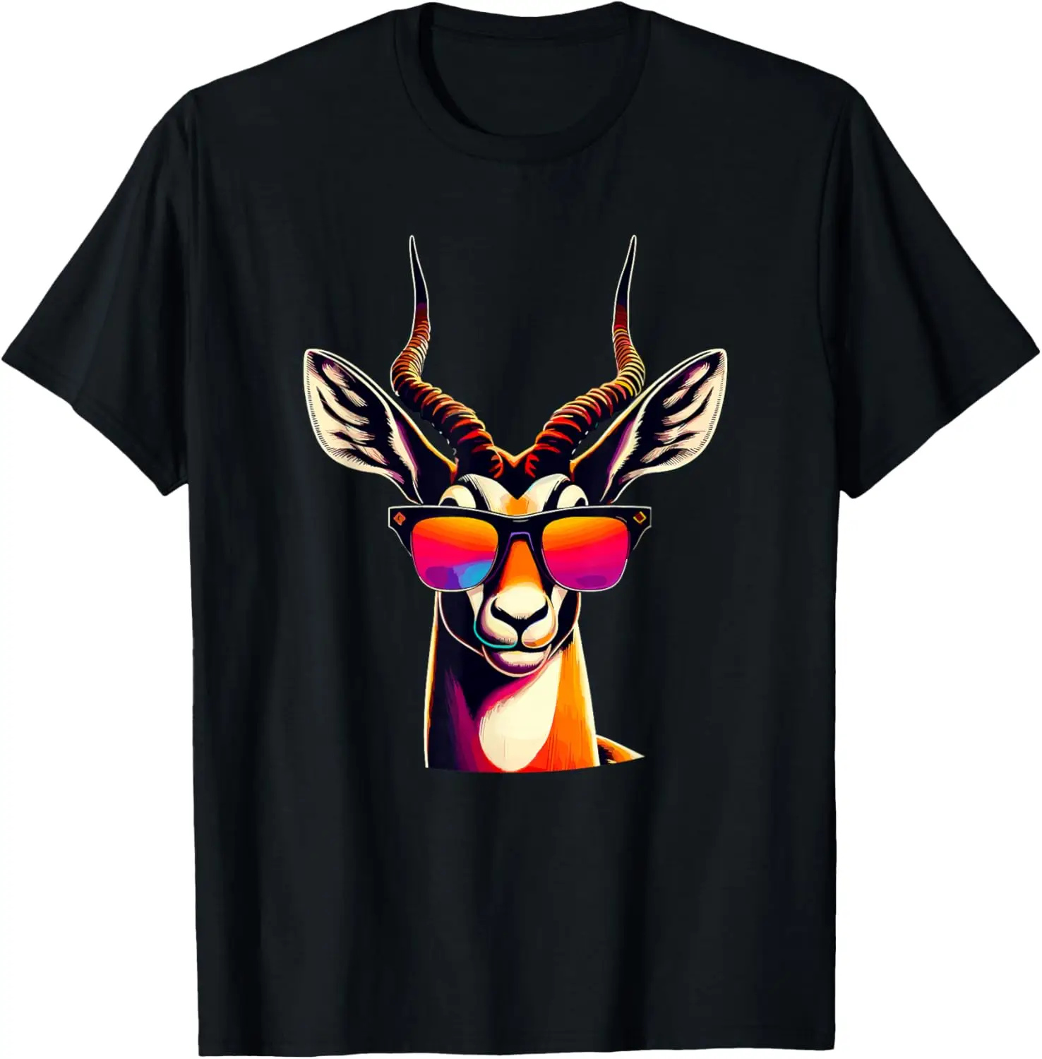 Gafas de sol retro Gazelle Antílope Camiseta gráfica Cool Animal Print Camiseta de algodón de manga corta para viaje